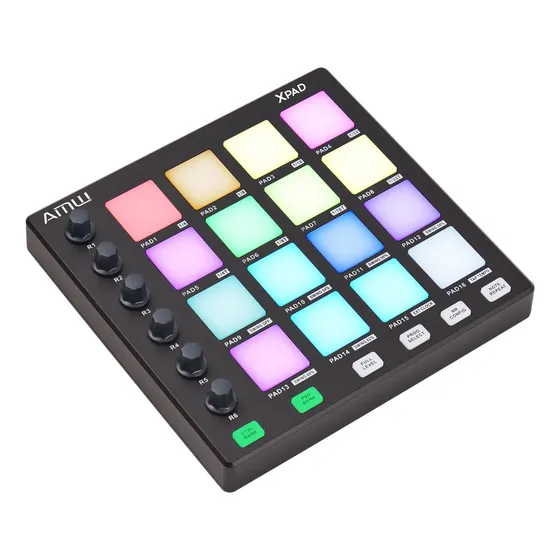 Amw Xpad V2 Controlador Midi Dj Usb Com 16 Pads Sensíveis Ao Toque 6 Faders Direcionáveis E Funcionalidades Extras