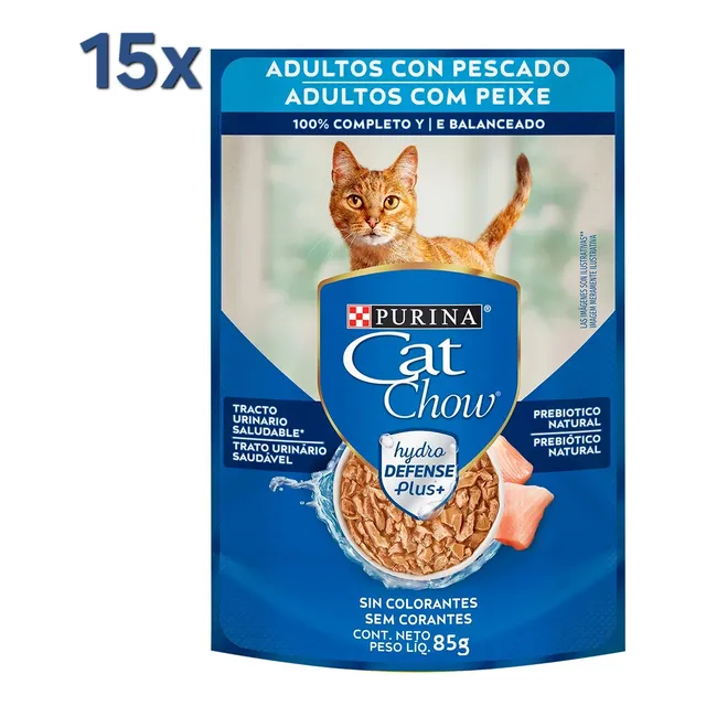 Cat Chow 15 Pack Adulto Pescado 85g Alimento Humedo Gato