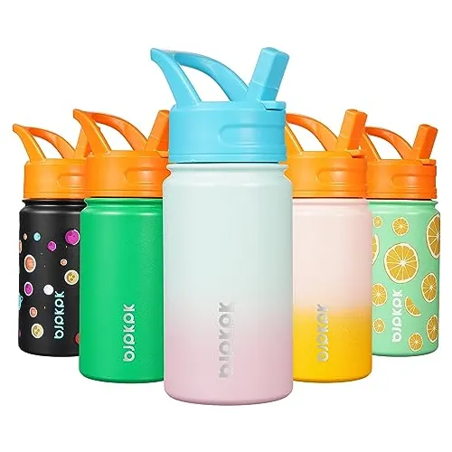 Bipkpk Niños Botella De Agua Con Tapa De Paja, Qfpzs