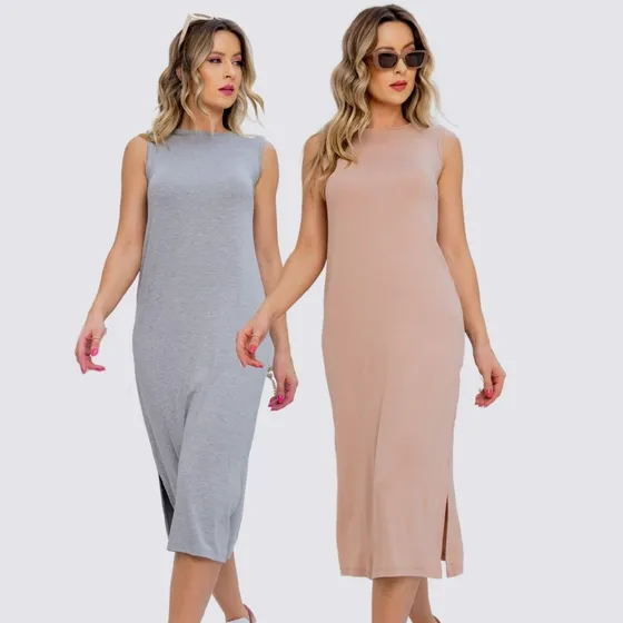 Kit 02 Peças Vestido Soltinho Verão Viscolycra P Ao Gg