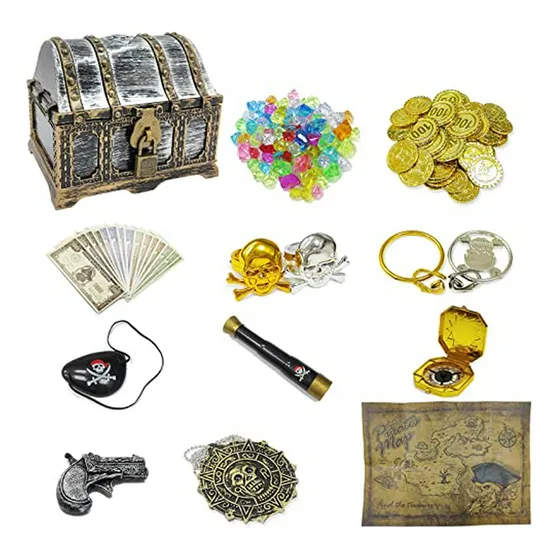 Kit De Tesoro Pirata Para Niños Con Cofre Vintage Y Accesori