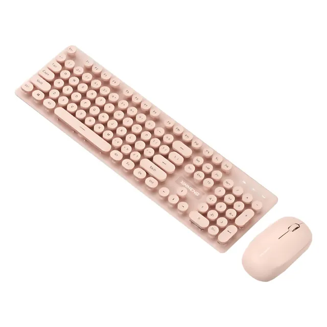 Kit Teclado Mouse Rosa Retro Inalámbrico Mecanico Vintage