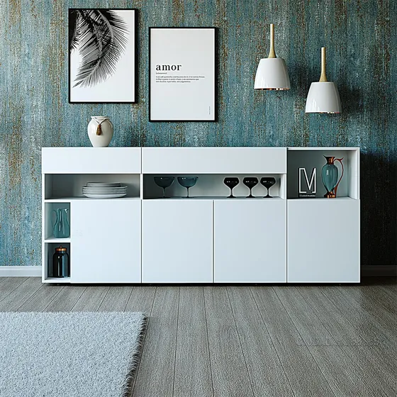 Vajillero Aparador Organizador Mueble Living Comedor 180cm Color Todo Blanco