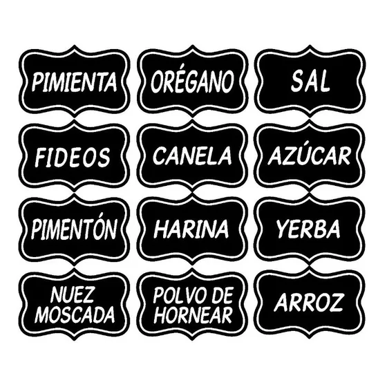 12 Etiquetas Vinilo Frascos Cocina Condimentos Personalizada