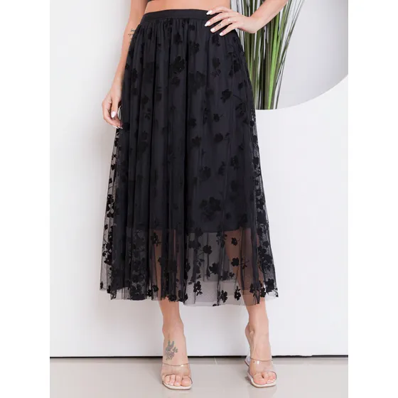 Saia Feminina De Tule  Estampa Com Flores Poliéster Delicada