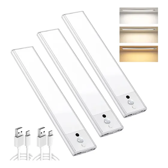 3pack 30cm Luz De Led Clóset Usb Con Sensor Movimiento