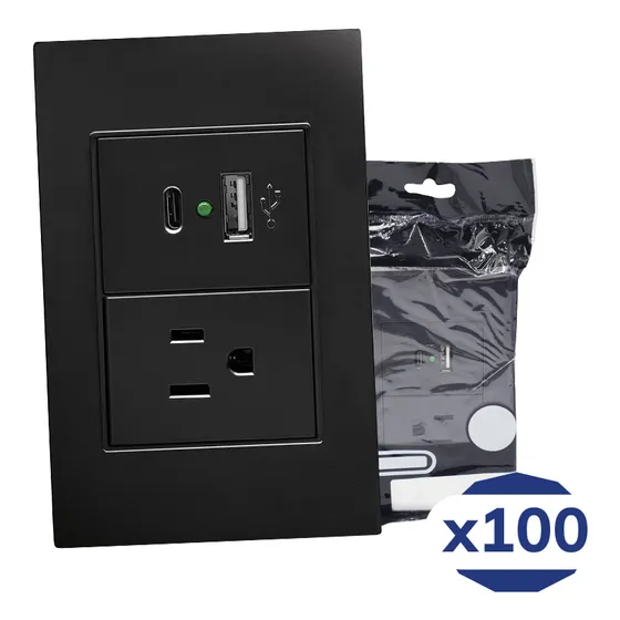Placa Contacto Sencillo 90-277vca Y Convertidor De Voltaje Doble Usb 5vcd 2.1a Negro Mate 77x124mm Premium Artlite Apl-307 Paquete 100 Piezas
