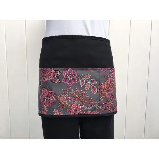 Camarera O Servidor Medio Delantal 3 Bolsillo Gris Rosa Rojo