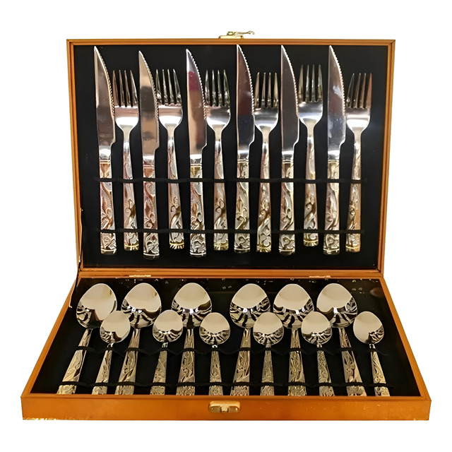 Kit Faqueiro Maleta Dourada 24 Peças Inox Com Dourado Lindo Kit Faqueiro Maleta Dourada 24 Peças Inox Com Dourado Lindo