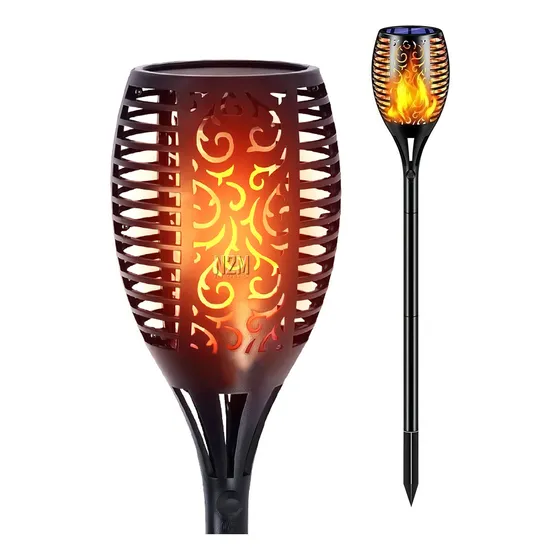 Lampara Solar Led Antorcha Fuego Autonomia Jardin Mful Color Negro