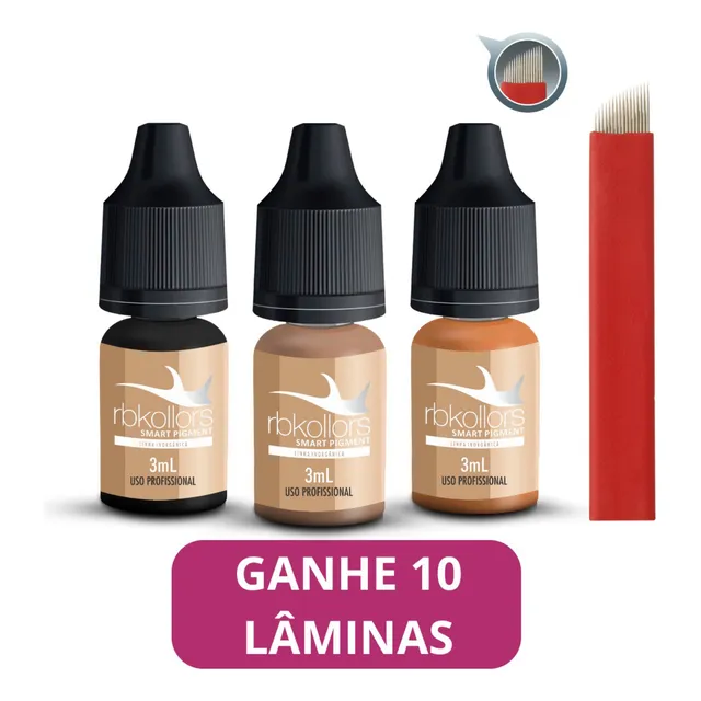 Kit 3 Pigmentos Rb Kollors 3ml Micropigmentacao Sobrancelhas