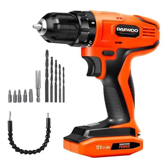Taladro Inalámbrico Atornillador Daewoo 12v 10mm Accesorios Color Naranja con Negro Frecuencia 50 Hz/60 Hz 110V/220V