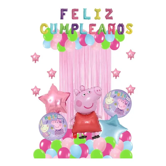Kit Decoración Globos Feliz Cumpleaños Peppa Pig Fiesta 