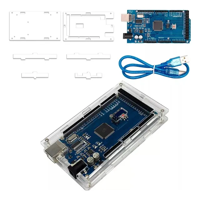 Tecneu Tarjeta Mega 2560 Compatible Con Ide Arduino + Cable USB + Carcasa de Acrilico