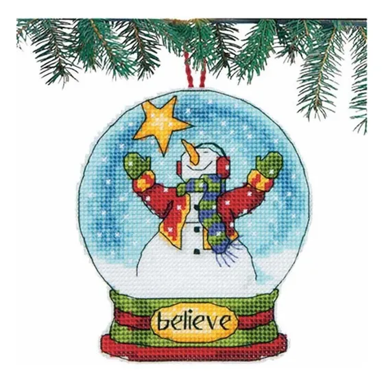 Dimensions Counted Cross Stitch Believe Muñeco Nieve Globo X
