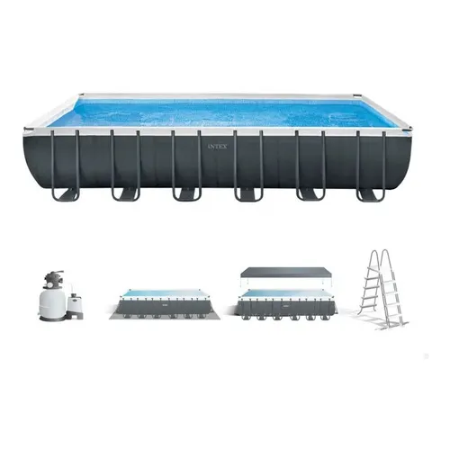 Piscina De Lona Estructural Intex 732x366x132cm Bomba + Acces Color Gris Oscuro