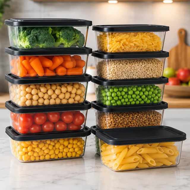 Kit 10 Potes 500ml Bpa Free Microondas Freezer Tampa Preta Preto