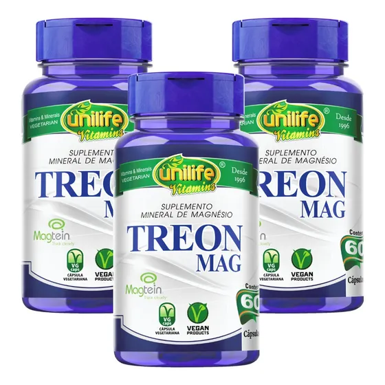 Kit 3 Treon Mag Magnésio Treonato Original - 60 Cápsulas