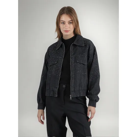 Campera Premium De Jean Vakz Con Cierre Y Strass Gu70014