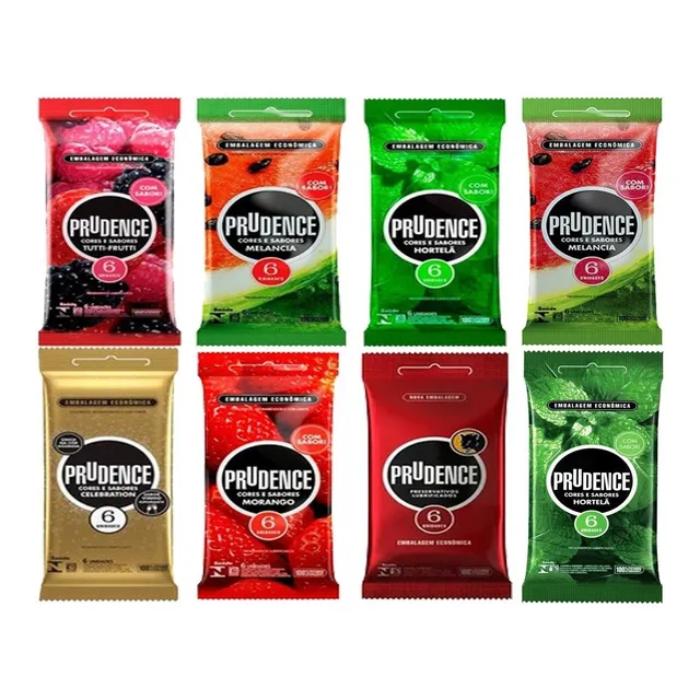  Camisinha Preservativo Sabores Prudence Kit 8 Pacote 48 Und