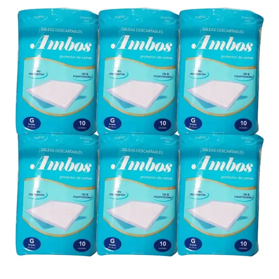 6 Pack Zaleas Ambos 10 Unidades Protector De Cama Descartable 60x90