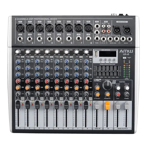 Mesa De Som Amw L8 com 8 Canais de entrada Xlr Player Reverb Efx Auxiliar Interface Usb Gravador 127/220V