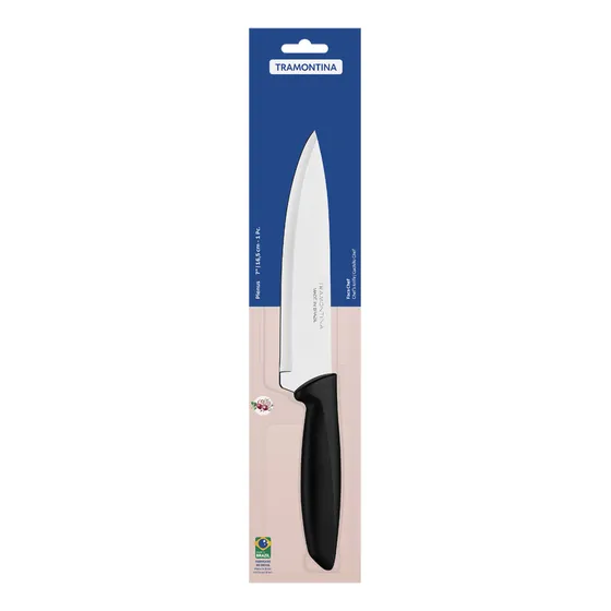 Cuchillo Chef Tramontina Plenus con Lámina en Acero Inoxidable y Mango de Polipropileno Negro 7"