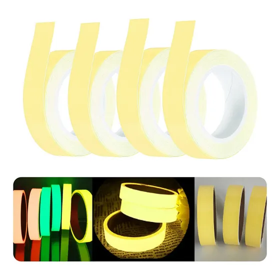 Cintas Decorativas con 4 Rollos de Cinta Adhesiva Fluorescente Amarilla Luminosa Fosforescente