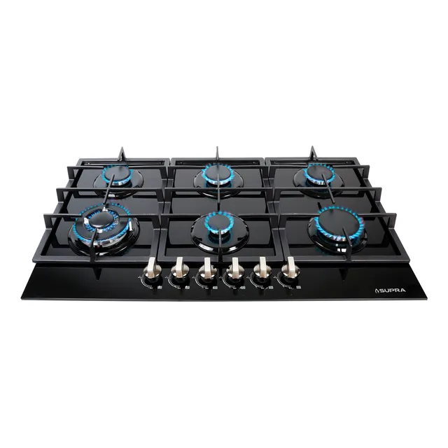 Supra Parrilla Estufa De Gas Empotrable 6 Quemadores De 87cm Color Negro