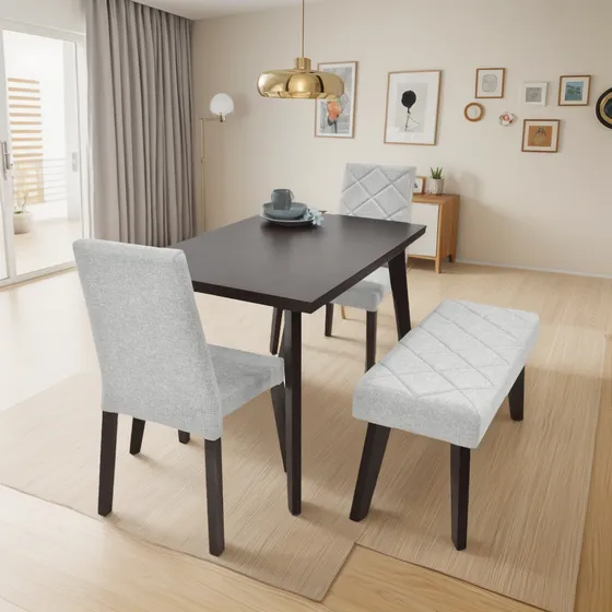 Comedor Liverpool 4 Puestos En Tela Poliéster Color Wengue/Plata