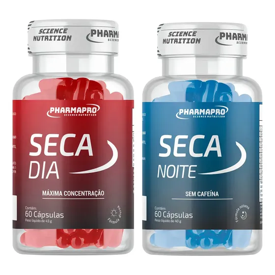 Seca Dia + Seca Noite - Termogenico Formula Noturna e Diurna Com e Sem Cafeina Potes 60 Capsulas Materia Prima - Pharma Pro