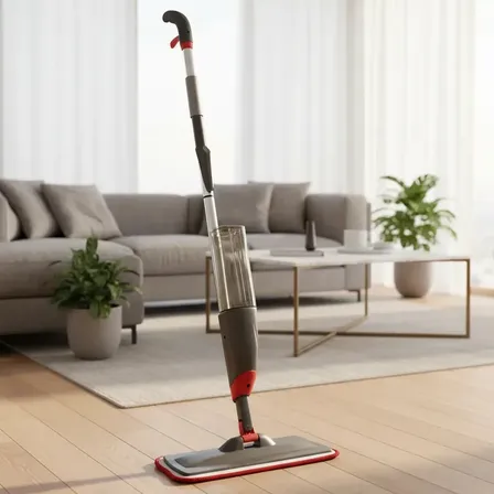 Mop Spray Reservatório Água Vassoura Esfregão Rodo Mágico Cor Cinza e Vermelho