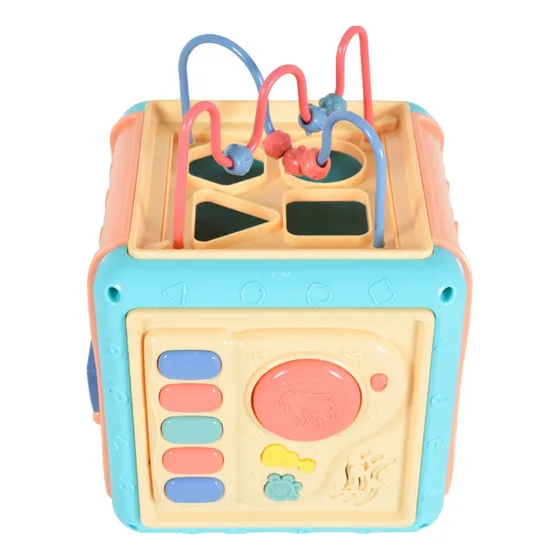 Juguete Cubo Didáctico De Encastre Tambor Luz Y Sonido Color Turquesa