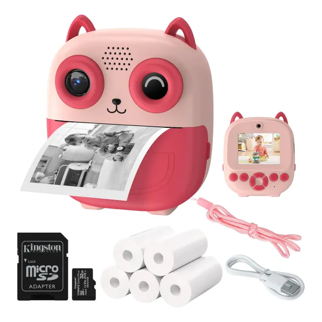 Cámara Para Niños De Foto Con Impresora Instantanea Infantil Rosa