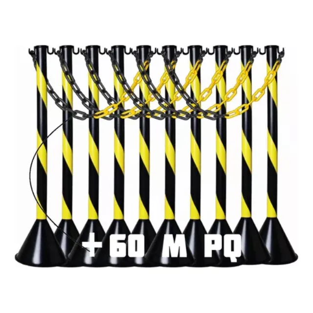 10 Pitoco Balizador Pedestal Haste + 60 M Corrente Zebra Pq