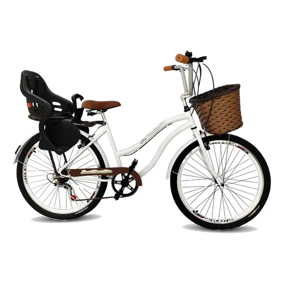Bicicleta Aro 26 Retrô Com Cadeirinha Infantil Tras Bege