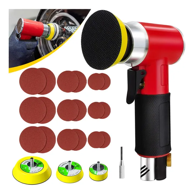 Pulidora Neumática BOWOSHEN Lijadora De Aire Profesional Para Coches, Lijadora Orbital, Lijadora Angular y Pulidora Mini Con Discos De 1y 2 y 3 Pulgadas