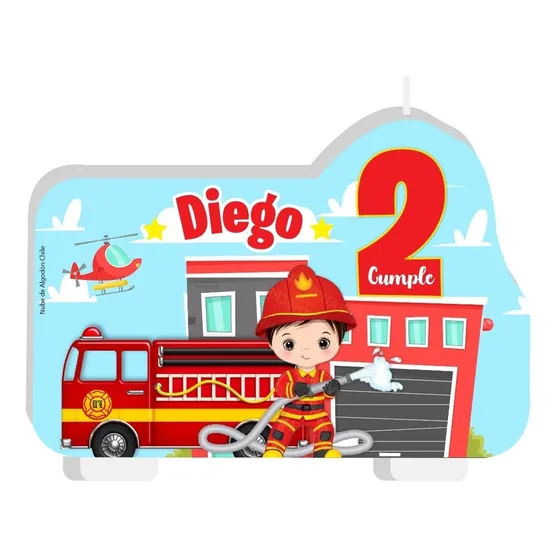 Vela De Cumpleaños Bomberos Niños Personalizada