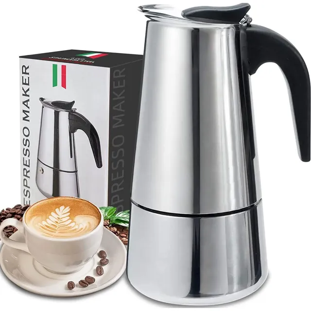 Cafetera Italiana Espresso De 6 Tazas 300ml Acero Inoxidable Color Gris