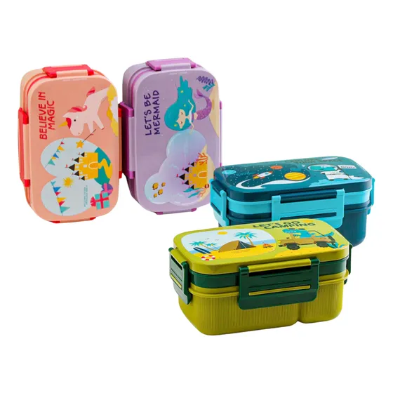Lunchera Vianda Infantil Doble Piso Con Cubiertos Hérmetica Azul