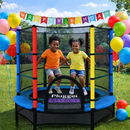Pula Pula Cama Elástica Trampolim Infantil 1,62m 150kg Com rede Lona De Salto Preto Proteção De Molas Azul Pluggei Select PluggKids TB01