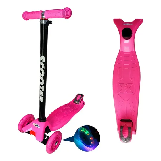 Scooter Niños Ruedas LED Rosado Manubrio Ajustable Freno Trasero