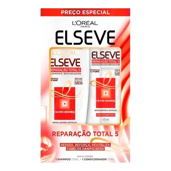 Shampoo 375ml + Condicionador 170ml Reparador Total 5 Elseve