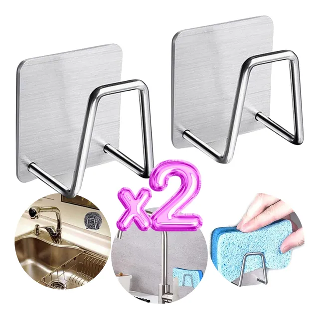 Set 2 Soportes Porta Esponja Lavabo Cocina Fregadero Acero F