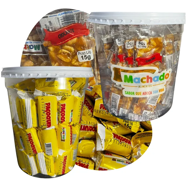 Pé De Moleque Pote Crocante 50u E Pacoca Rolha 67u Pote Kit