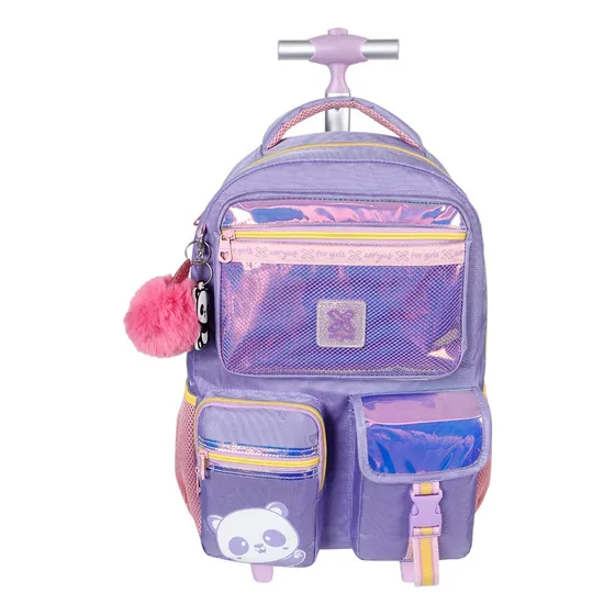 Mochila Com Rodas Alças Xeryus 16 Utility Panda Lilás 13940 Desenho Do Tecido Estampada