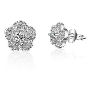 Par De Aretes Bonitos Plata Real, S925 Flor Circonia Par De Aretes Bonitos Plata Real, S925 Flor Circonia