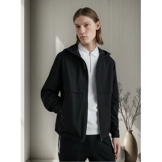 Chaqueta Th Protect Con Gorro Y Cierre Hombre Negro Tommy Hilfiger
