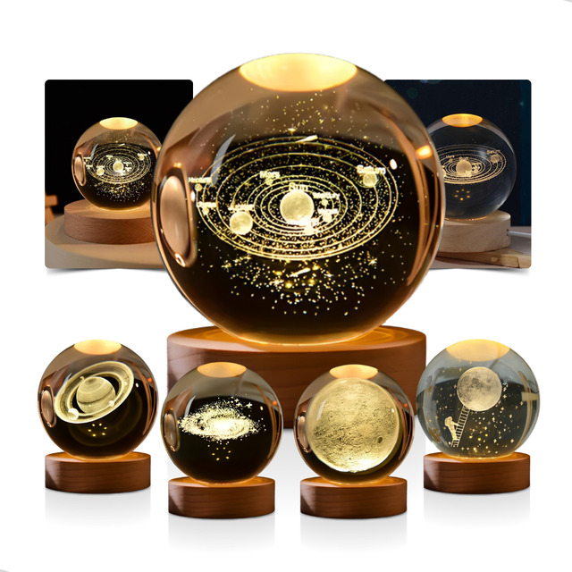 Luminária De Mesa Bola De Cristal 3d Decoração Solar Galáxia Luminária De Mesa Bola De Cristal 3d Decoração Solar Galáxia