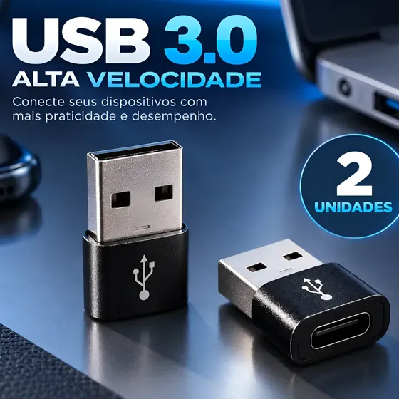 2 Adaptador Tipo C Usb-c Fêmea Para Usb-a Macho 3.1 Rápido